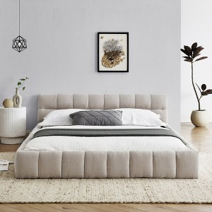 ORRD Queen Size Upholstered Platform Bed with Headboard, Thick Chenille Fabric & Solid Frame, No Box Spring Needed, Modern Bedroom (Beige) - 1 of 4