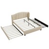 KWPZQEB Queen Size Platform Bed Frame with Trundle and 2 Drawers, Upholstered Bed with Wingback Headboard, Wooden Slats Support - 3 of 4