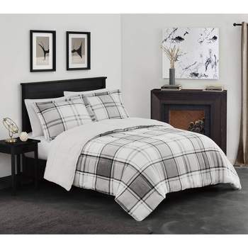 3pc Full/queen Plaid Flannel Comforter Set Gray - London Fog : Target