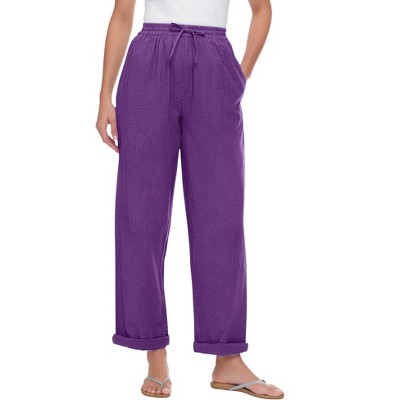 Woman Within Women's Plus Size Tall Seersucker Pant - 32 T, Purple : Target