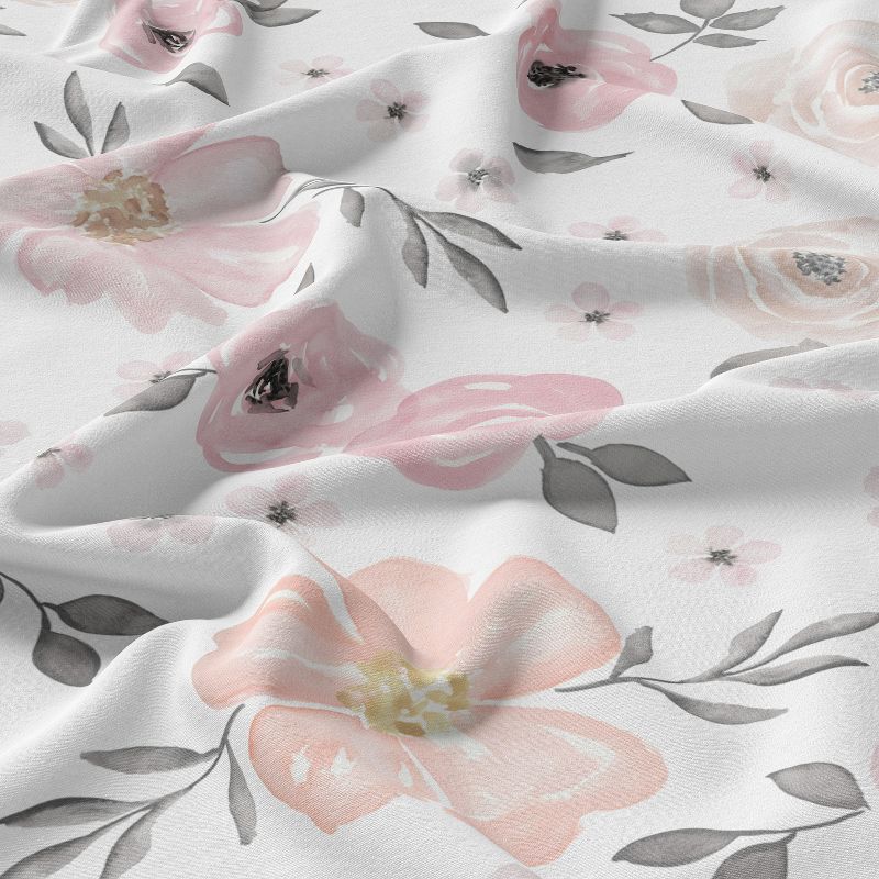 Sweet Jojo Designs Queen Duvet Cover and Shams Set Watercolor Floral Pink and Grey 3pc, 4 of 8