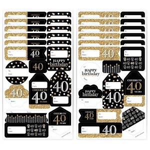 Big Dot of Happiness Adult 40th Birthday - Gold - Assorted Birthday Party Gift Tag Labels - To and From Stickers - 12 Sheets - 120 Stickers - 1 of 4