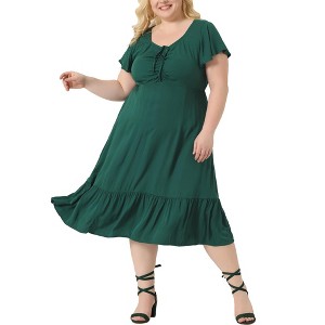 Agnes Orinda Women's Plus Size Short Sleeve Sweetheart Neck Ruffle Tiered Maxi Long Dress - 1 of 4
