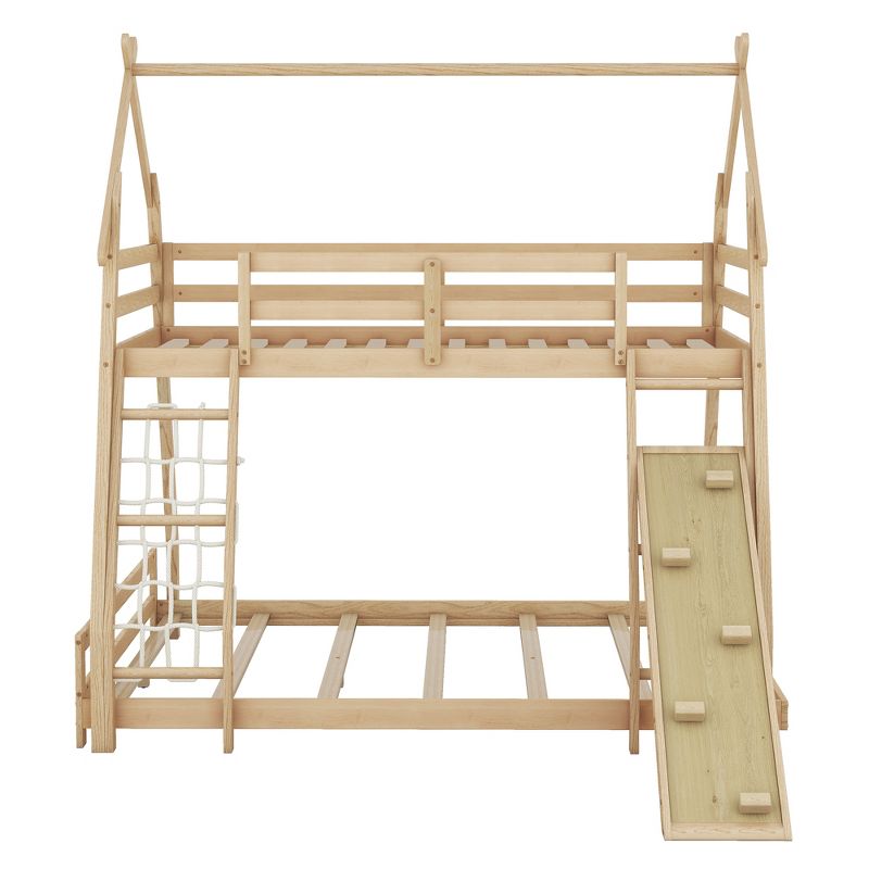 Twin over Queen House Bunk Bed with Ladder, Climbing Nets and Climbing Ramp-ModernLuxe, 5 of 12