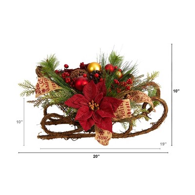 Winter Wonderland Poinsettia & Berries Tabletop Sleigh Arrangement