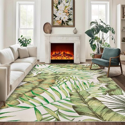 Washable Hallway Runner Rug Modern Tropical Plant Non-Slip Stain-Resistant Low Pile Indoor Home Decor Faux Wool
