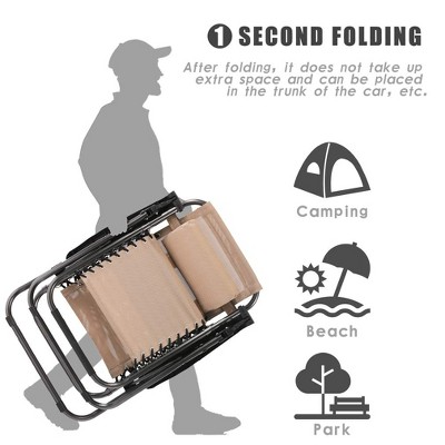 Tan Foldable Zero Gravity Outdoor Lounger Set with Cushions