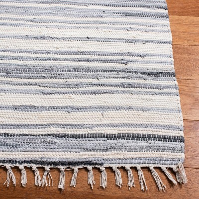 Ivory Grey Hand-Woven Stripe Wool-Cotton Runner Rug, 2'3" x 9'