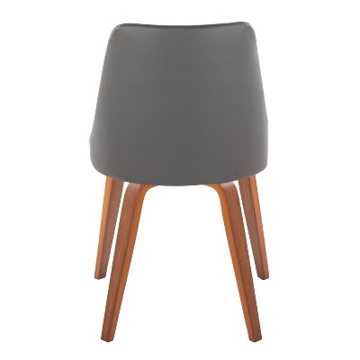 Set of 2 Grey Faux Leather Walnut Wood Upholstered Side Chairs