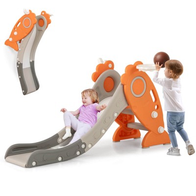Safstar 4-in-1 Toddler Slide with Basketball Hoop & Ball Ring Toss Game Easy Assembly
