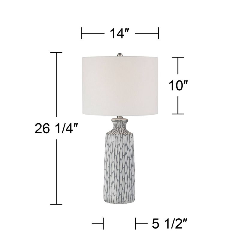 360 Lighting Patrick Modern Coastal Table Lamps Set of 26 1/4" High Gray White Wash Ceramic Drum Fabric Shade for Bedroom Living Room Nightstand Home, 4 of 10