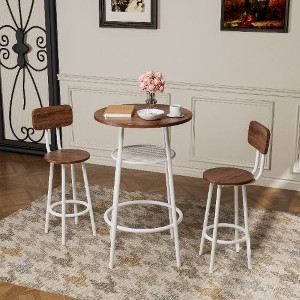 NicBex 3-Piece Counter Height Dining Set, Round Bar Table Set, Small Dining Table with 2 Stools for 2, Kitchen Table Set with Metal Frame - 1 of 4