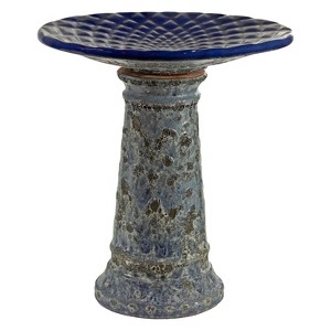 Sunnydaze Rennes Ceramic Bird Bath with Lava Finish -Blue Glazed Bowl with Blue Distressed Ceramic Finish - 22.5" - 1 of 4