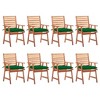 vidaXL Patio Dining Chairs Set | 8 pcs Outdoor Seating | Solid Acacia Wood | Weather-Resistant for Garden & Terrace | Green Cushions Included - 2 of 4