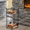 HOMCOM 30.25" 2-Tier Firewood Rack, Indoor Outdoor Wood Holder with Tools for Fireplace, Wood Stove, Fire Pit, Poker, Tongs, Broom, Shovel, Black - 3 of 4