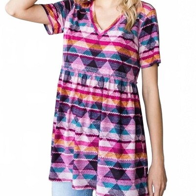 Women's Aztec Short Sleeve V-neck Top - HEIMISH USA M