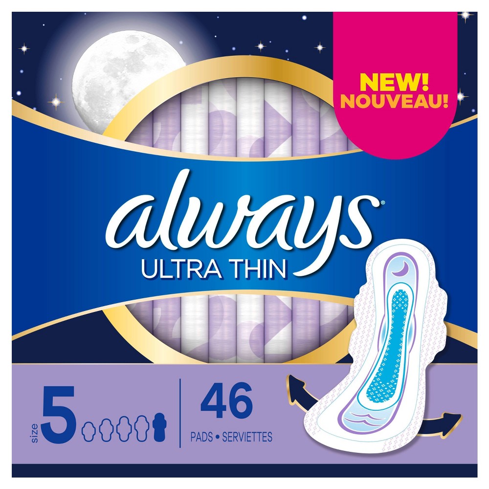 Always Extra Heavy Overnight Absorbency Unscented Ultra Thin Pads with Wings - Size 5 - 46ct