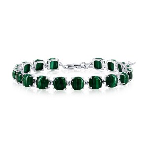 Bella Silver Sterling Silver, 6.5mm 4-Prong Tennis Bracelet - Malachite - Green - 6.5+1 Inch - 1 of 2