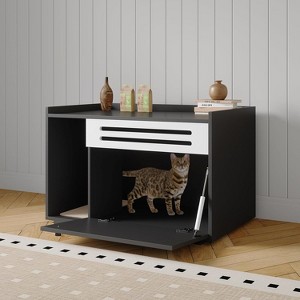 Nasitip Hidden Cat Litter Box Enclosure with Ventilated Panel & Drop-Door, Modern Wooden Cat House Furniture - 1 of 4