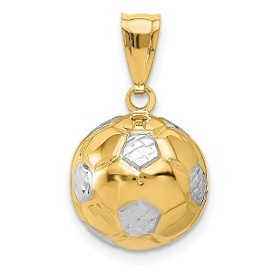 Black Bow Jewelry 14k Yellow Gold & White Rhodium 3D Hollow Soccer Ball Pendant, 13mm - 1 of 4