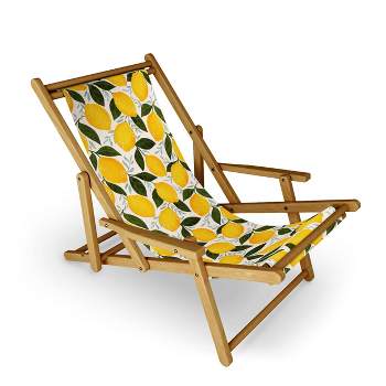 Avenie Mediterranean Summer Lemons I Sling Chair - Yellow - Deny Designs: UV-Resistant, Water-Proof, Adjustable Recline, Portable Outdoor Lounger