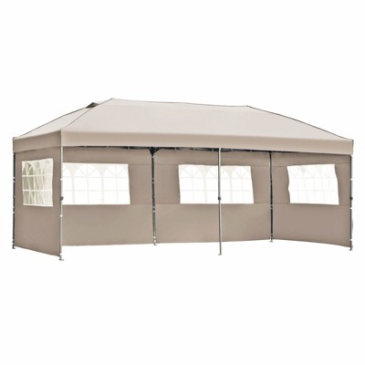 VisioGear Canopy Tent, Party Tent with 4 Sidewalls, 3 Height Adjustable, Outdoor Canopy Tent for Weddings, Khaki, 192"*116.4"*111.6"