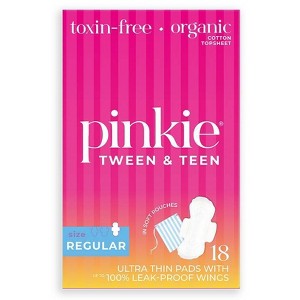 Pinkie Tween & Teen Ultra-Thin Organic Topsheet Pads with Wings - Size Regular - 18ct - 1 of 4