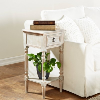 Farmhouse Chic White Wood Accent Table with Storage, 14" x 29"