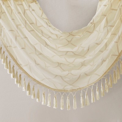 Ivory Sheer Embroidered Waterfall Valance with Tassels