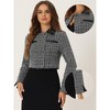 Allegra K Women's Tweed Plaid Contrast Collar Double Breasted Vintage Cropped Jackets - 2 of 4