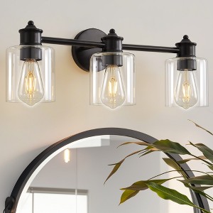 POWLIG 22.44-in 3-Light Black Dimmable Bathroom Vanity Light Vanity with Transparent Lampshade - 1 of 4