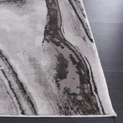 Grey and Green Abstract Hand-knotted Synthetic Area Rug