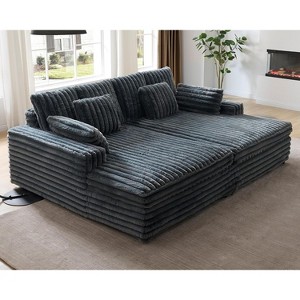 AMERLIFE 93" Double Chaise Lounge Sofa for Two, Deep Seat Cloud Couch with Lumbar Pillows & Wide Armrests, Easy Assembly, Faux Fur - 1 of 4