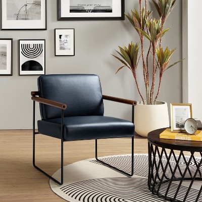 Elisa Modern Ergonomic Accent Armchair with Metal Base and Special Solid Wood Arm| ARTFUL LIVING DESIGN