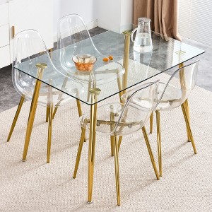 VYNXARIA Modern minimalist transparent dining chair, plastic chair, armless crystal chair, Nordic creative makeup stool, negotiation chair, 6 PC set - 1 of 4