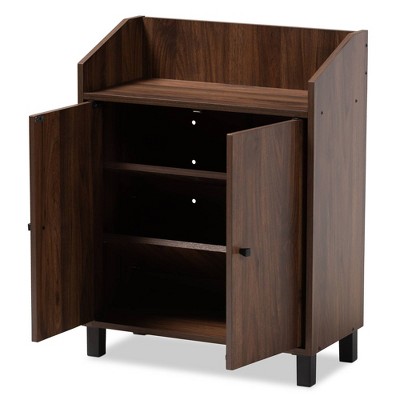 Walnut Brown 2-Door Wood Entryway Shoe Storage Cabinet with Open Shelf