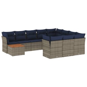 vidaXL Patio Sofa Set with Cushions 11 Piece, Outdoor Conversation Set, Patio Furniture Set for Balcony Garden, Modern Style, Gray Poly Rattan - 1 of 4