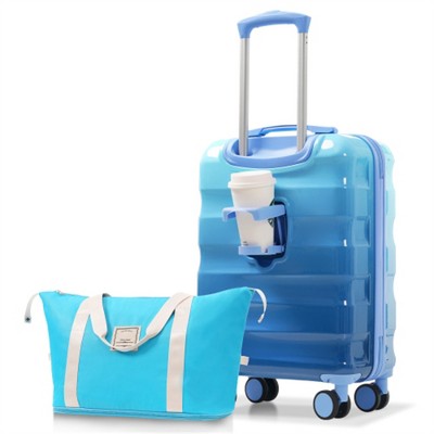 BEAFUP 20" Carry-on Luggage with Cup Holder – Set of 2 Lightweight Glossy Hardshell Suitcases with Spinner Wheels, TSA Lock