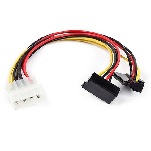Monoprice Data Cable 0 67 Feet 4 Pin Molex Male To 2x 15 Pin Sata Ii Female With 90 Degree Power Cable Target