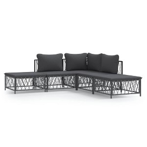 vidaXL Patio Lounge Set - 5 Piece Outdoor Seating with Cushions, Anthracite Powder-Coated Steel & Woven Fabric, Modular Design, Gray Cushions - 1 of 4
