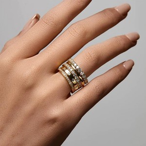 5-10 Gold Rings for Women Non Tarnish, 14k Gold Plated Dainty Stacking Cubic Zirconia Thumb Rings - 1 of 4