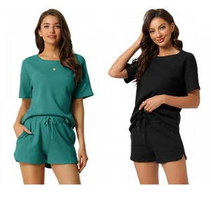 INSPIRE CHIC Women's 2 Pcs Lounge Sets Waffle Outfits T-shirt and Shorts Loungewear Sweatsuits Pajama Sets - 1 of 4