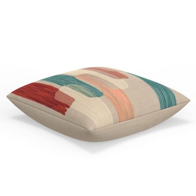 18"x18" Brush Strokes Plaid Indoor Square Throw Pillow Khaki - Pillow Perfect: Abstract Design, Removable Cover, Zipper Closure