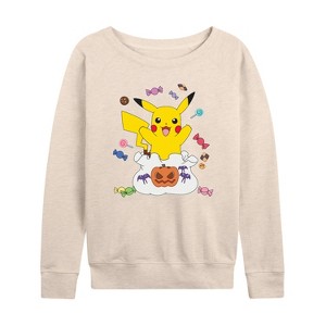 Women's - Pokémon - Gotta Eat Em All Lightweight French Terry Wide Neck Long Sleeve Shirt - 1 of 4