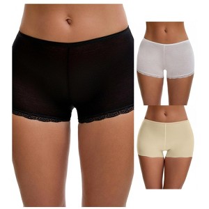 INSPIRE CHIC Ladies' Seamless Ice Silk Lace Trim Slip Shorts for Under Dresses Boyshorts 3 Packs - 1 of 4