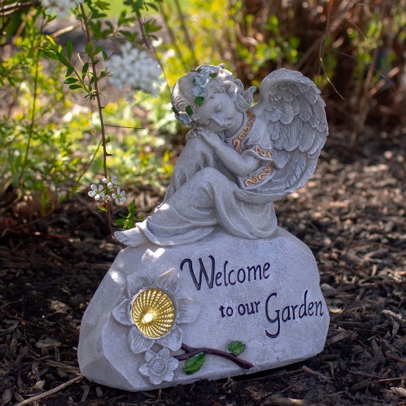 Northlight 9.25" Gray Solar Powered "Welcome to Our Garden" Angel Outdoor Garden Statue, 2 of 6