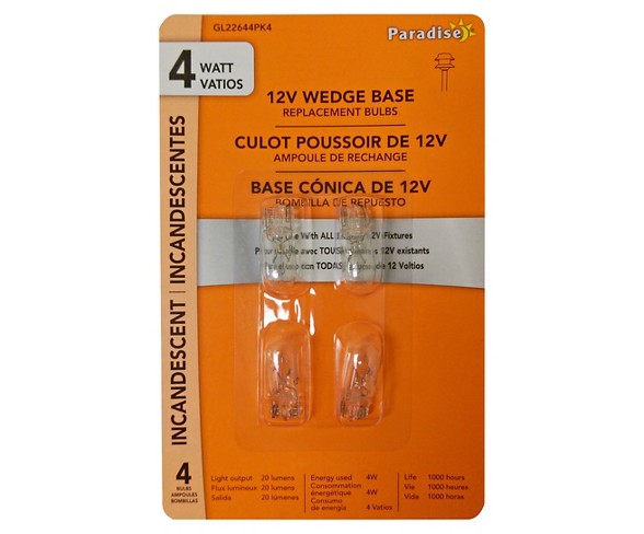 Paradise Garden 4 Pack 4W Wedge Bulb Clear