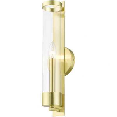 Satin Brass Castleton Cylinder 1-Light Sconce with Clear Glass