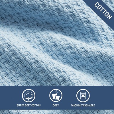 King Light Blue Cotton Waffle Weave Blanket