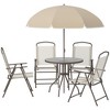 Outsunny 6 Piece Patio Dining Set for 4 with Umbrella, 4 Folding Dining Chairs & Round Glass Table for Garden, Backyard, and Poolside - 4 of 4